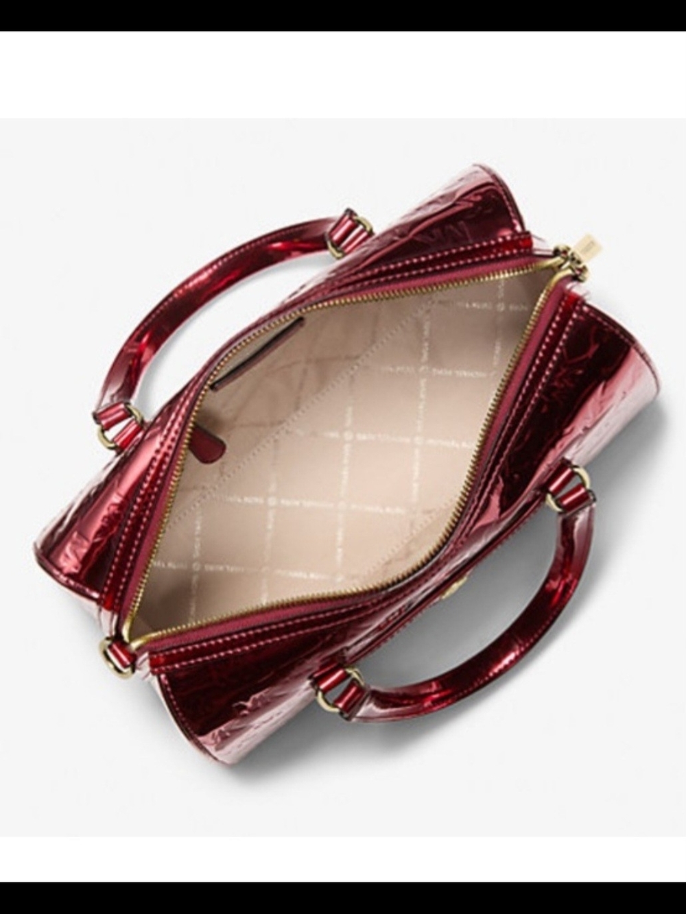 MICHAEL KORS Jet Set Medium Metallic Logo Debossed Duffle/Satchel Cherry NWT - Picture 2 of 10